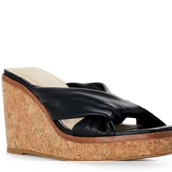Time and Tru black faux leather wedges sz 7 - Picture 1 of 10